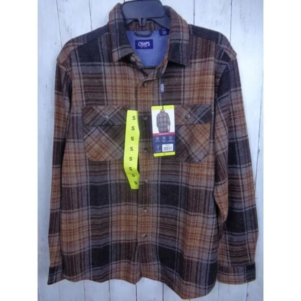 Chaps Men's Knit Brown Plaid Flannel Shirt Long Sleeve Super‎ Soft Size Small